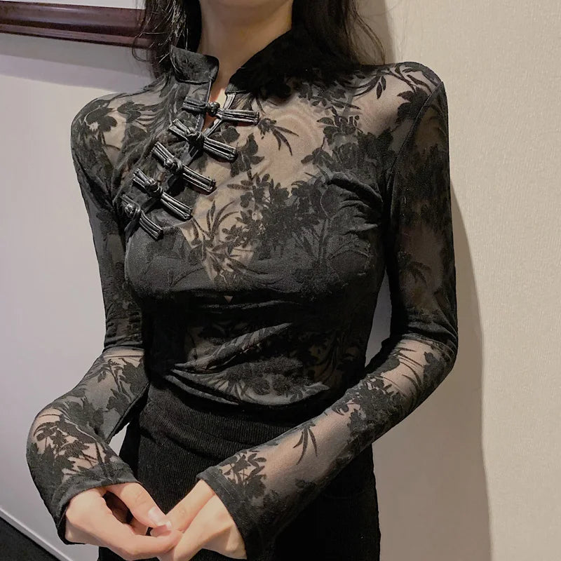 Chemise Sexy en Dentelle Noire