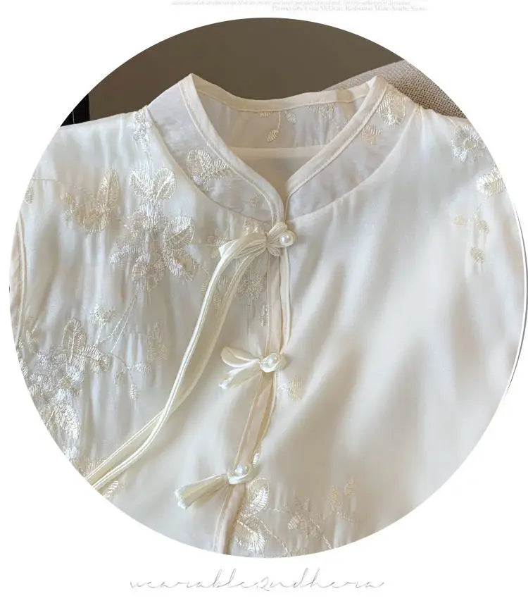 Haut Chinois Sans Manches à Broderies