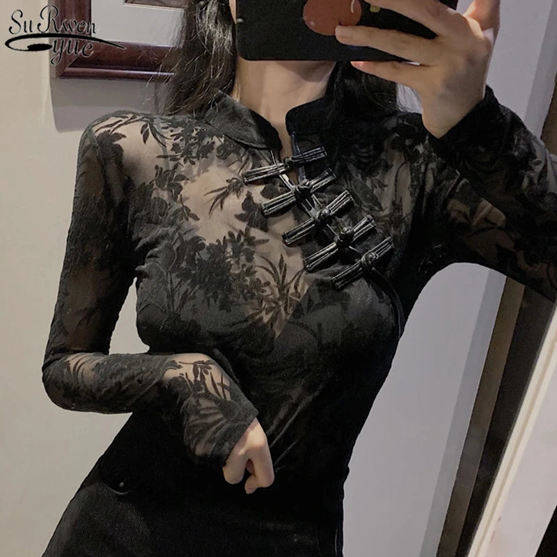 Chemise Sexy en Dentelle Noire