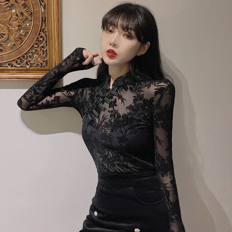 Chemise Sexy en Dentelle Noire