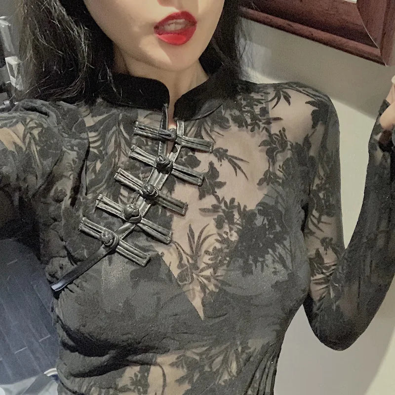 Chemise Sexy en Dentelle Noire