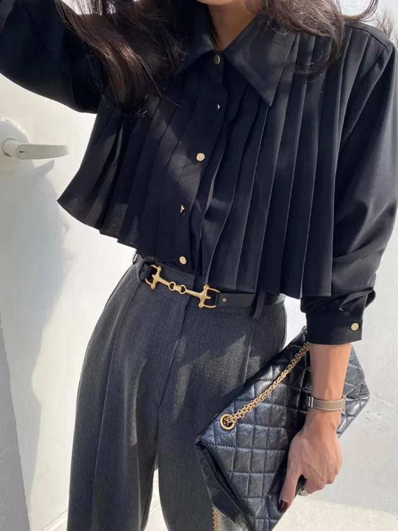 Blouse Noire Plissée